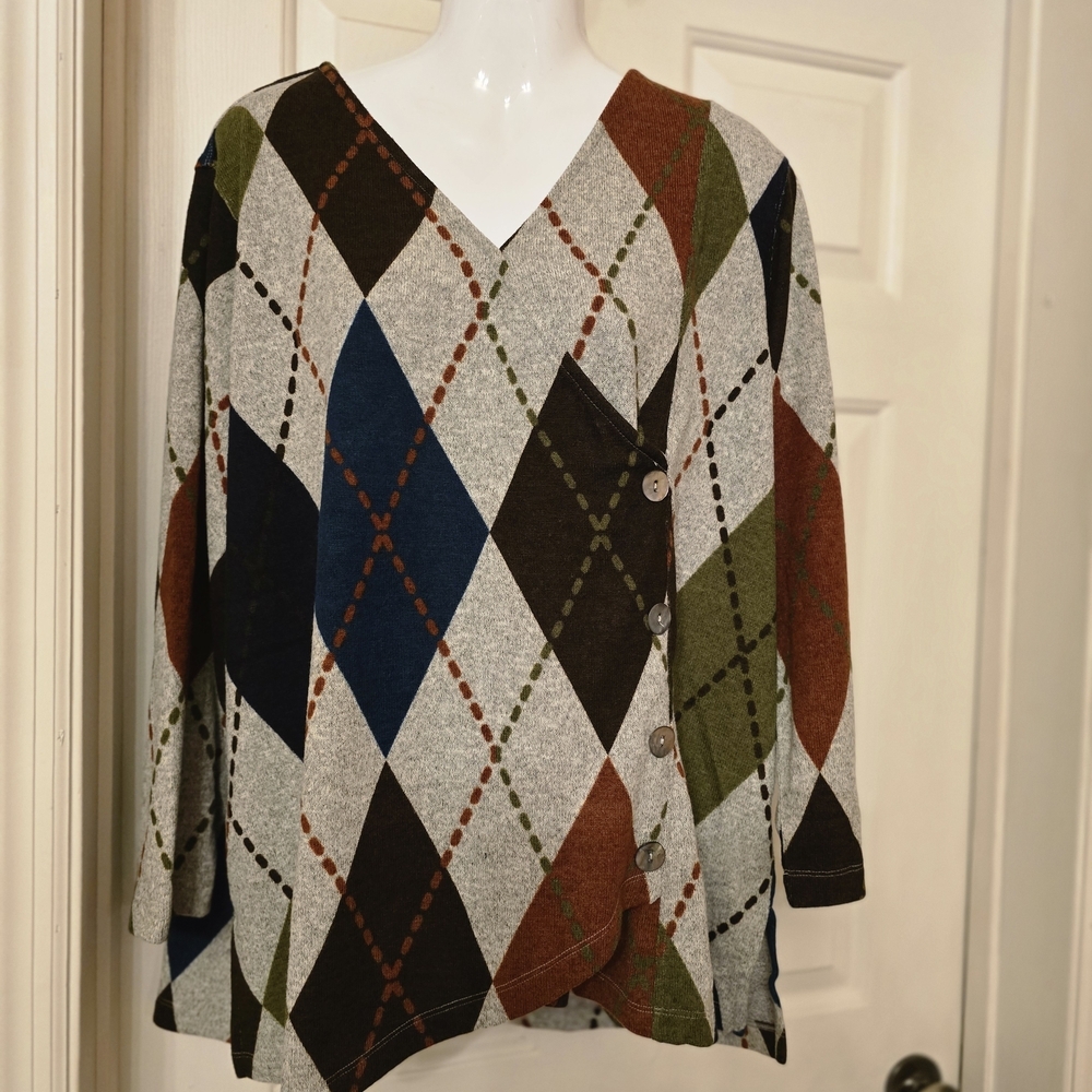 Multiples Geometric Pattern Sweater - Gray, Brown… - image 1